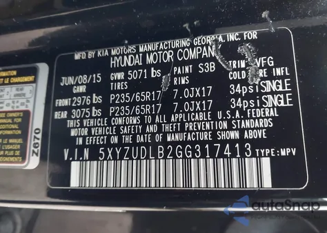 2016 Hyundai Santa Fe Sport 2.4L z USA, uszkodzony, nr VIN 5XYZUDLB2GG317413